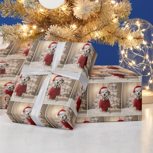 Papel De Presente Dálmata de Natal com uma Suéter Vermelha (Feriados)
