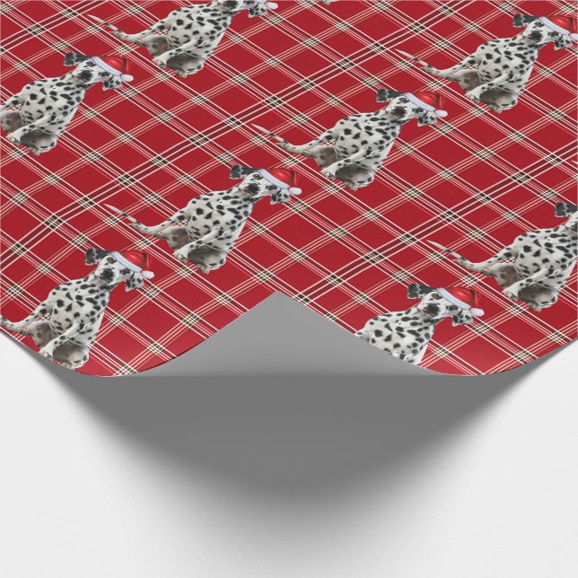 Papel De Presente Dalmatian Dog Red Holiday Plaid Christmas (Ponta)
