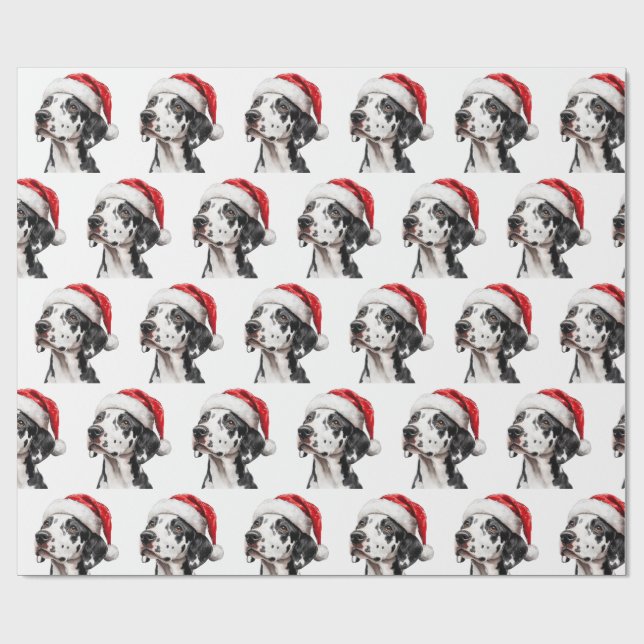 Papel De Presente Dalmatian Dog with Santa Hat (Aberto)
