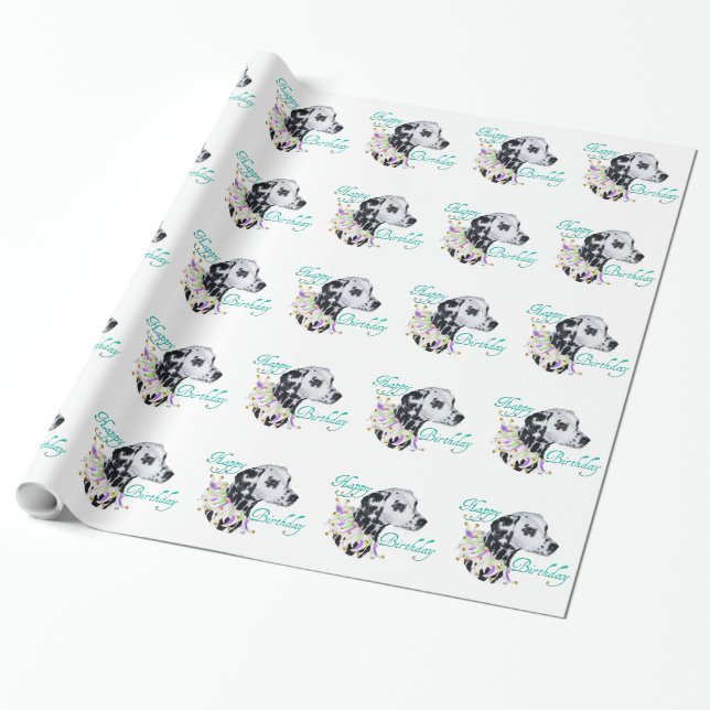 Papel De Presente Dalmatian Hapy Birthday (Desenrolado)