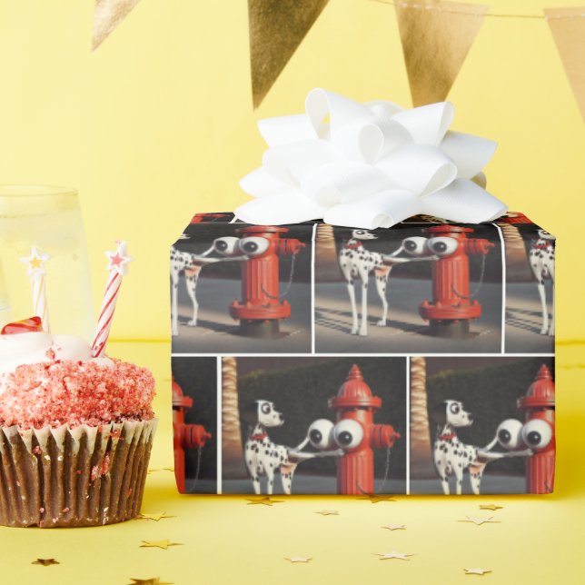 Papel De Presente Dalmation Saluting a Red Fire Hydrant (Festa de aniversário)