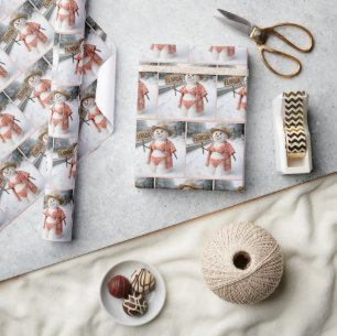 Papel De Presente Dama Boneco de Neve Pegando Carona com uma Placa d
