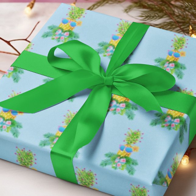 Papel De Presente Dama de Abacate Tropical Cantando Natal Férias  (Lady pineapple ready for the holidays!)