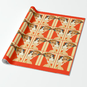 Papel De Presente dama de arte deco com fã