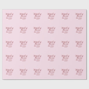 Papel De Presente Dama de honra lilás nome data rosa pastel noivas