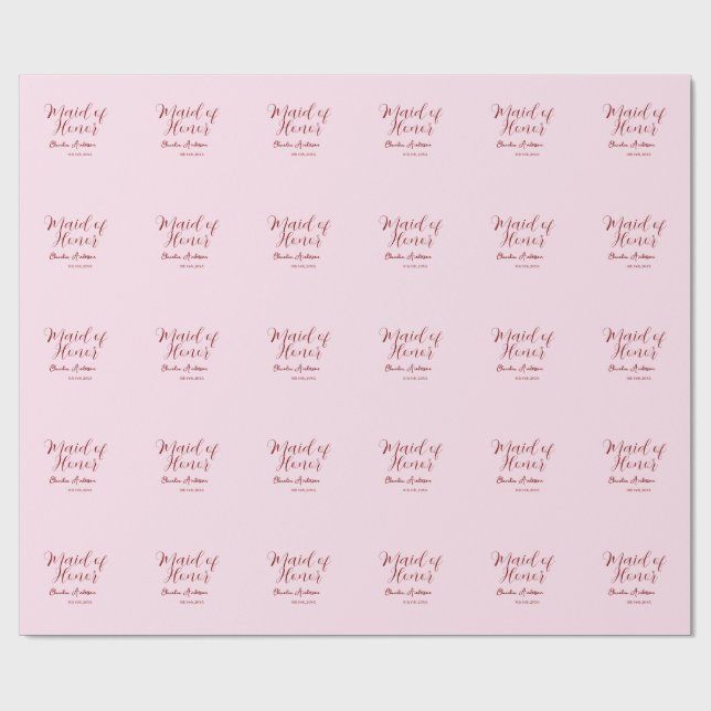 Papel De Presente Dama de honra lilás nome data rosa pastel noivas (Aberto)