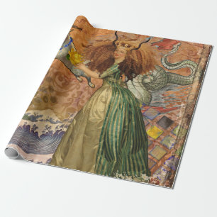 Papel De Presente Dama do Renascimento Capricórnio Fantasia Vintage 