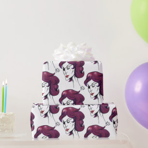 Papel De Presente Dama Pirata Violeta Mulher Cabelo Roxo Desenho Art