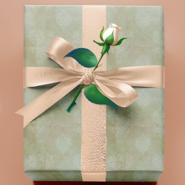 Papel De Presente Damasceno Desbotado Esverdeado Vitoriano Antigo