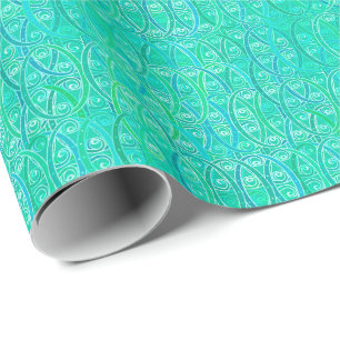 Papel De Presente Damasco árabe - aqua e turquesa