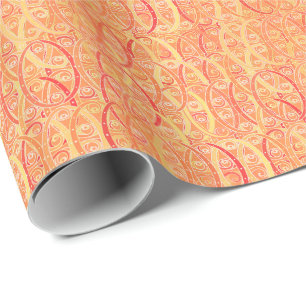 Papel De Presente Damasco árabe - laranja mole e coral