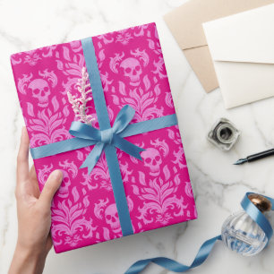 Papel De Presente Damasco com chama crônica, cor-de-rosa com efeito