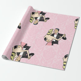 Papel De Presente damasco cor-de-rosa da sala de baile do casal danç