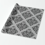 Papel De Presente Damasco da Vintagem Preta e Cinza<br><div class="desc">Cinzas e paris pretos papel de embrulhamento de damascos.</div>