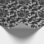 Papel De Presente Damasco de Cinza Negra de Prata Cristal Metálico<br><div class="desc">decorado com textura metálica em pó e com o ornamento úmido de cor crônica,  florece K</div>