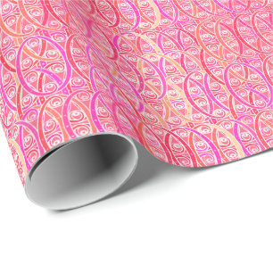 Papel De Presente Damasco do Arabesque - máscaras do rosa coral
