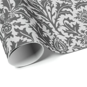 Papel De Presente Damasco do cardo de William Morris, cinza de