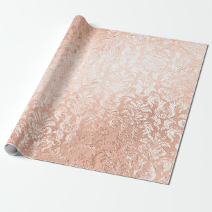 Papel De Presente Damasco Dourado Rosa