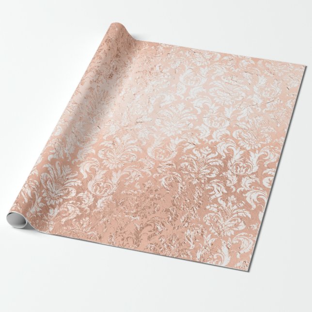 Papel De Presente Damasco Dourado Rosa (Desenrolado)