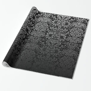 Papel De Presente Damasco elegante (preto e prata)