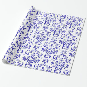 Papel De Presente Damasco floral do Natal do teste padrão do vintag