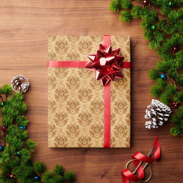 Papel De Presente Damasco Floral Ouro Macio (Presente de Natal)