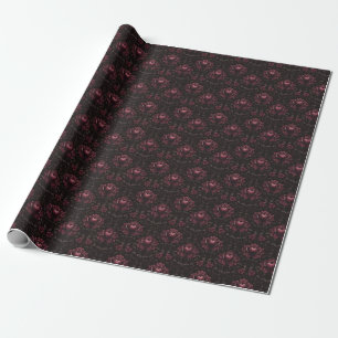 Papel De Presente Damasco Floral Rosa Escuro a Preto