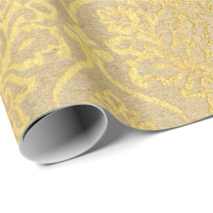 Papel De Presente Damasco Kraft Antonietta real natural Dourado