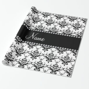 Papel De Presente Damasco preto branco conhecido personalizado
