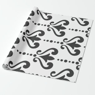 Papel De Presente Damasco preto e branco elegante