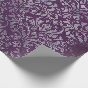 Papel De Presente Damasco real cinzas florais afligidas GR da ameixa