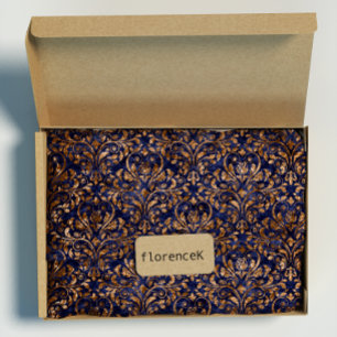Papel De Presente Damasco real Dourado cobre azul esmagado do
