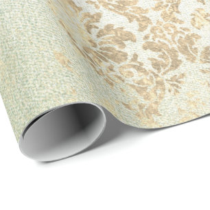 Papel De Presente Damasco sujo da casa de campo floral Dourado do