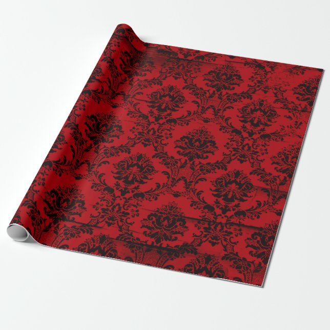 Papel De Presente Damasco Vermelho de Natal (Desenrolado)