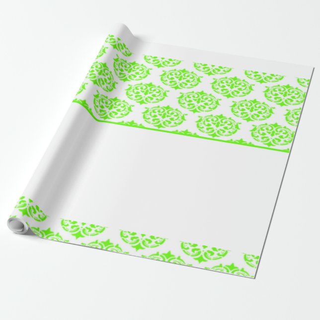 Papel De Presente Damasco Victoriano Verde em branco (Desenrolado)