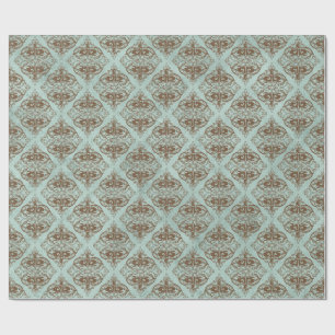 Papel De Presente Damasco Vintage Bronze e Água