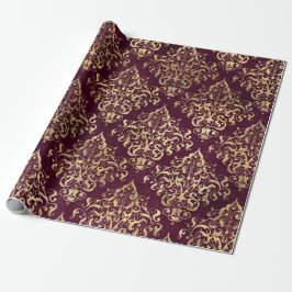 Papel De Presente Damasco Vintage Paris Burgundy e Dourado