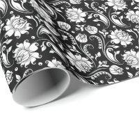Damascos Florais Branco Fundo Preto