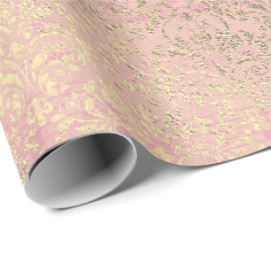 Papel De Presente Damask Blush Rosa Rosa Dourada Foxier Salmon Royal