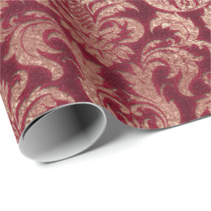 Papel De Presente Damask Burgundy Rosa Dourado Royal Glitter Burgund