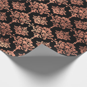 Papel De Presente Damask Coral Cobre Preto Metálico Real