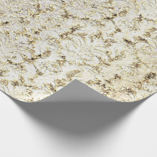 Papel De Presente Damask Glitter Faux Dourado Algodão Real Branco