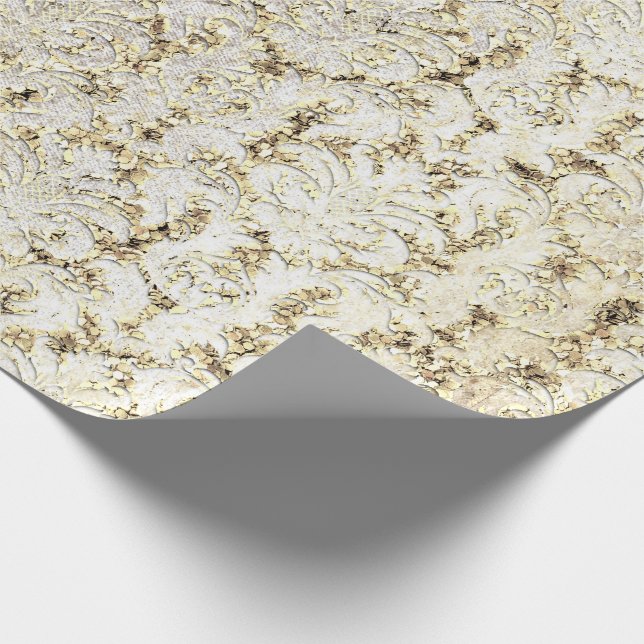 Papel De Presente Damask Glitter Faux Dourado Algodão Real Branco (Ponta)