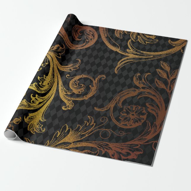 Papel De Presente Damask Grunge Vintage (Desenrolado)