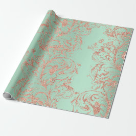 Papel De Presente Damask Rosa Dourado Mint Royal Antonietta Cottage
