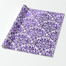 Papel De Presente Damask Royal Purple Ametist Violeta Barroco Branco