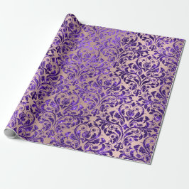 Papel De Presente Damask Royal Purple Ametyst Violet Rosa Dourado