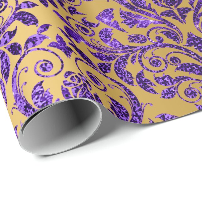 Papel De Presente Damask Royal Purple Ameyst Violet Dourado Honey (Ponta do rolo)