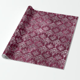 Papel De Presente Damask Silver Cinza Royal Burgundy Beet Sparkly