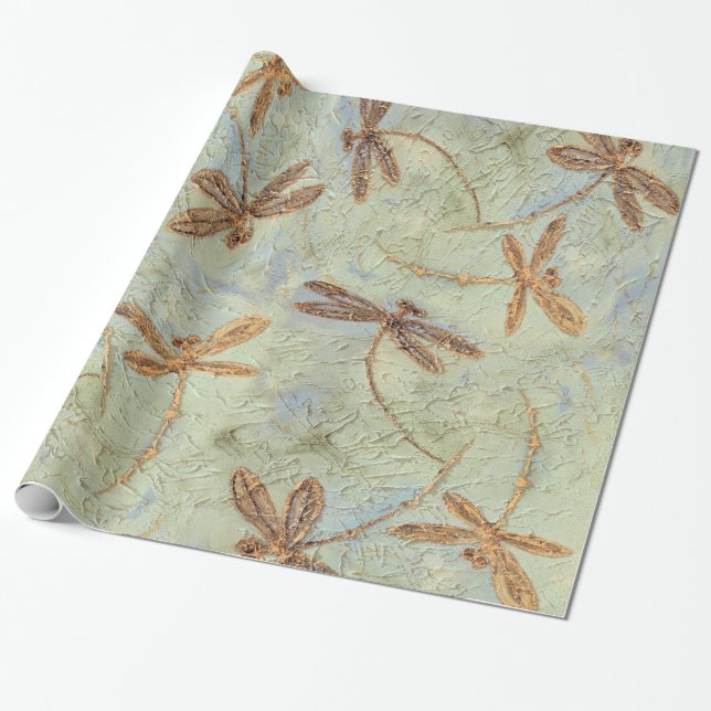 Papel De Presente Dança de Dragonfly Dourada (Desenrolado)